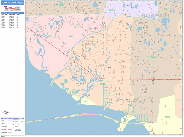 Town 'n' Country, FL Zip Code Map